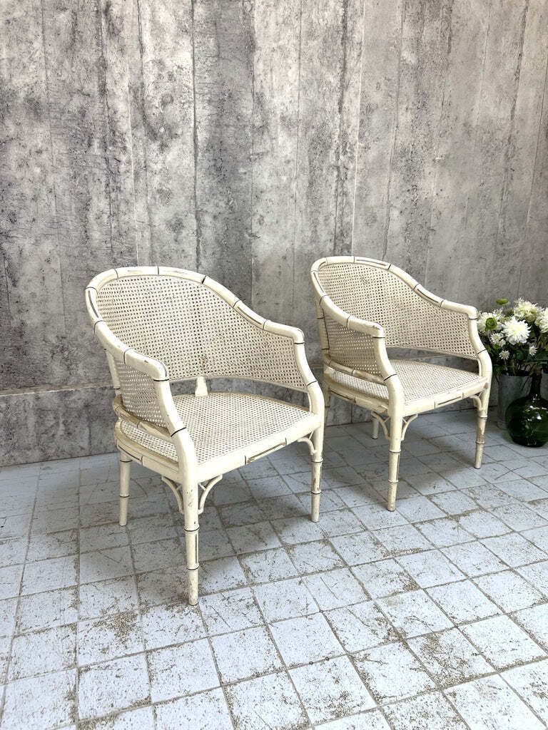Pair Of Shabby Chic Mid Century Wicker And Cane Armchairs photo furniture