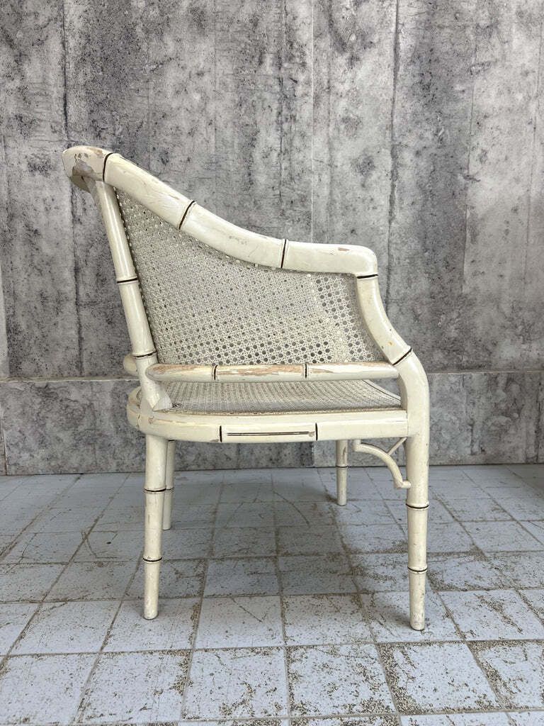Pair Of Shabby Chic Mid Century Wicker And Cane Armchairs photo vinterior