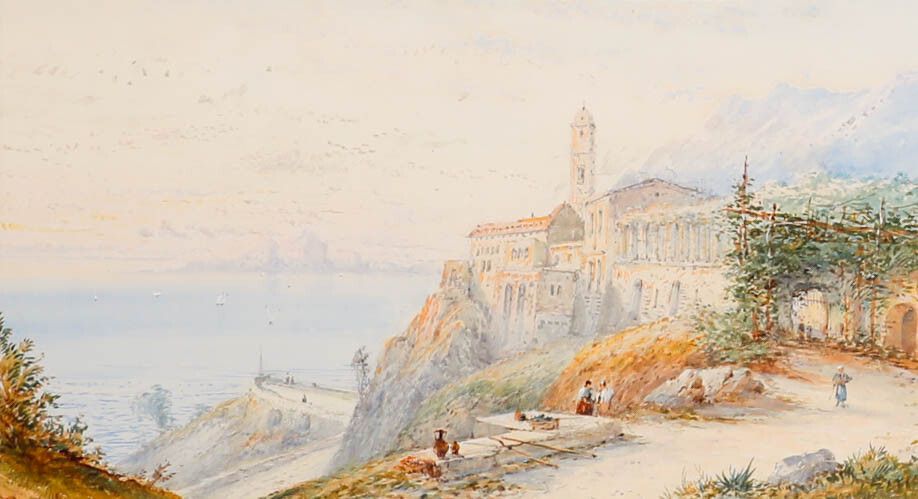 Edwin St John (1878 1961) Watercolour, Church On The Mediterranean Coast photo furniture