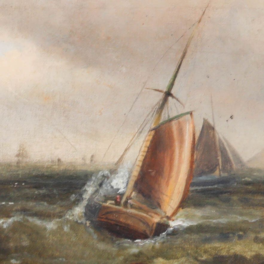 Attrib. Winifred H. Wilkinson Late 19th Century Oil, A Strong Wind photo Art