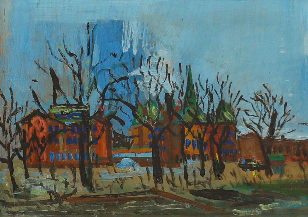 Attrib. Lars Herder (1923 1976) Swedish School Oil, Winter In Helsingborg photo furniture