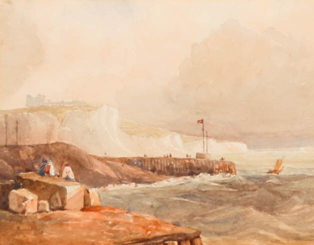 Attrib. Edward Webb (1805 1854)  Framed Watercolour, Dover Castle From The Jetty photo furniture