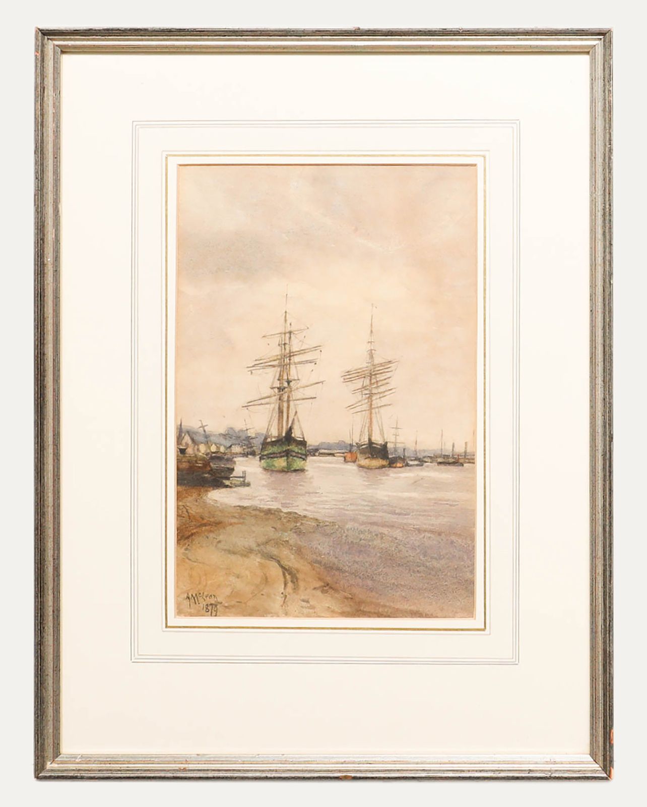 A. Mclean Framed Late 19th Century Watercolour, Moored Boats
