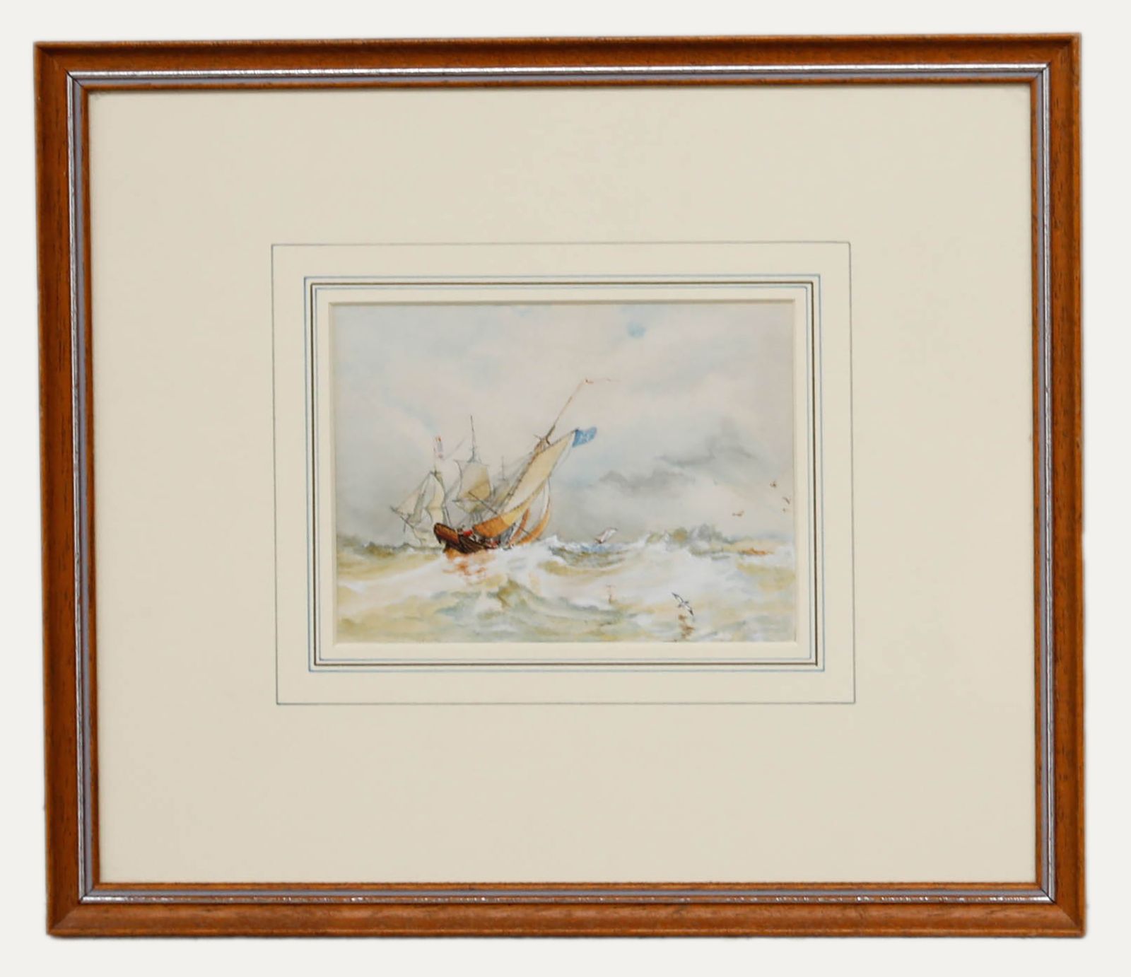 Framed Late 19th Century Watercolour Dutch Ships In Choppy Waters