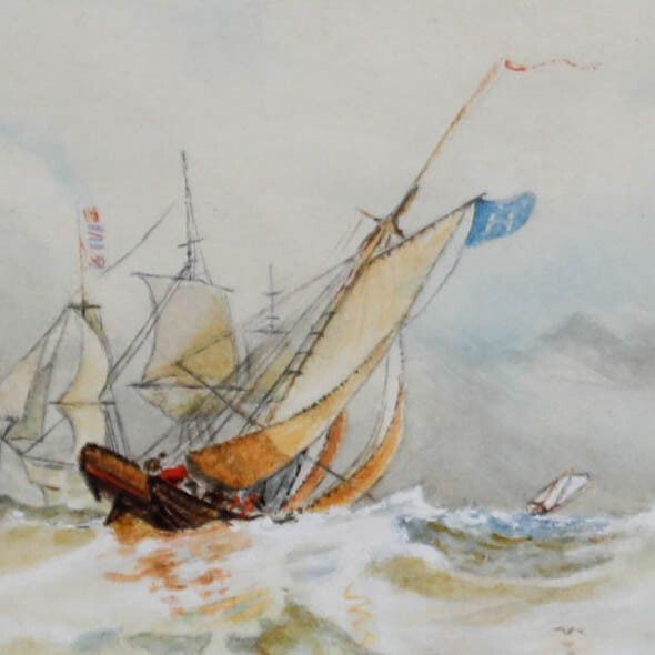 Framed Late 19th Century Watercolour Dutch Ships In Choppy Waters photo Art