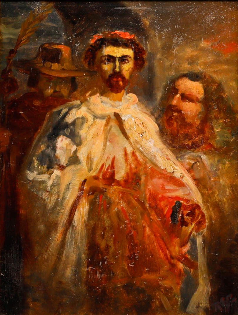 Late 19th Century Oil Clergyman With Figures photo for sale