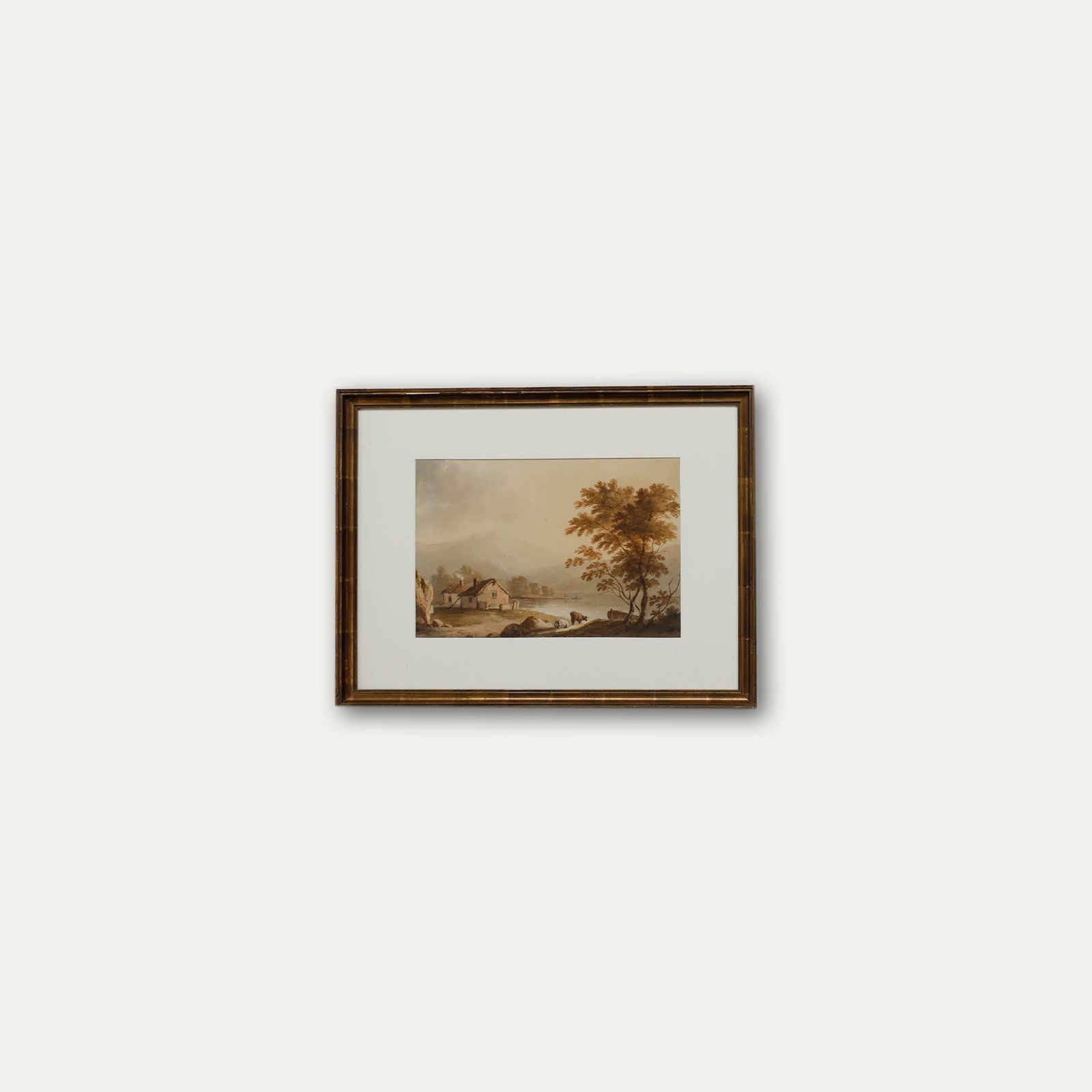 Framed Early 19th Century Watercolour Landscape With Cottage Dwellings photo vinterior