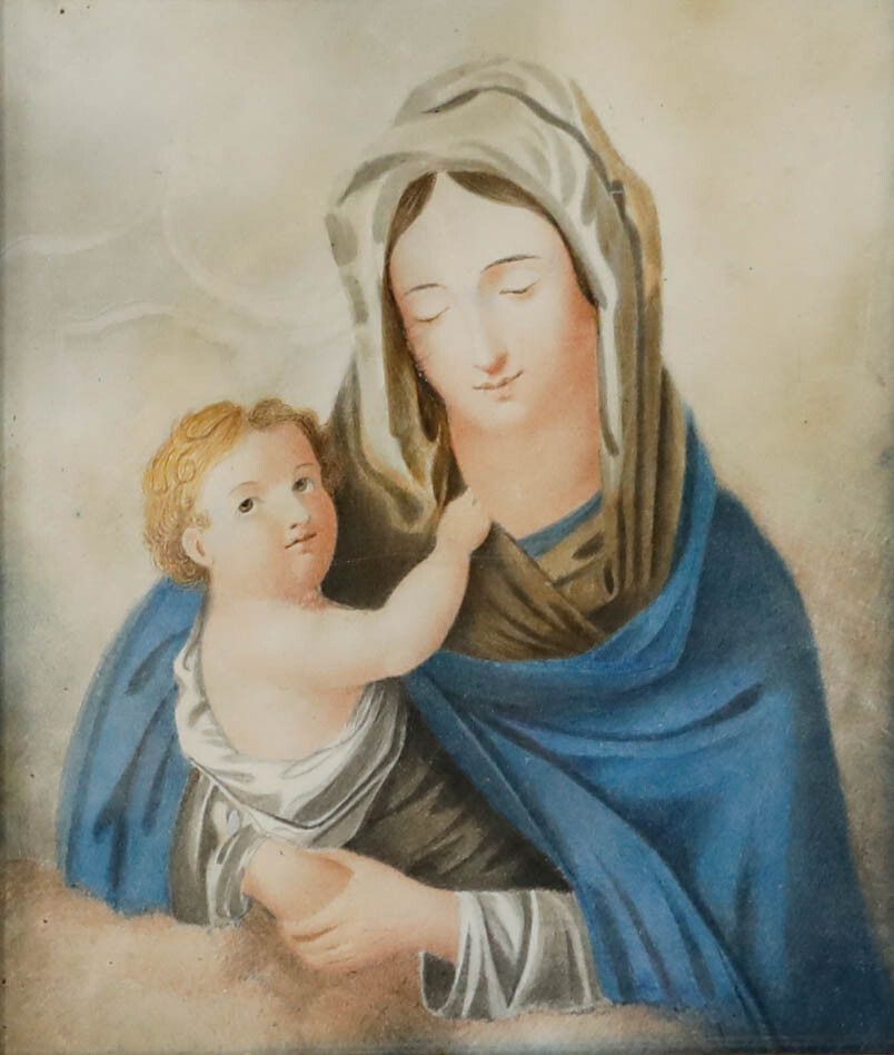 Framed Early 19th Century Watercolour Madonna & Child photo furniture