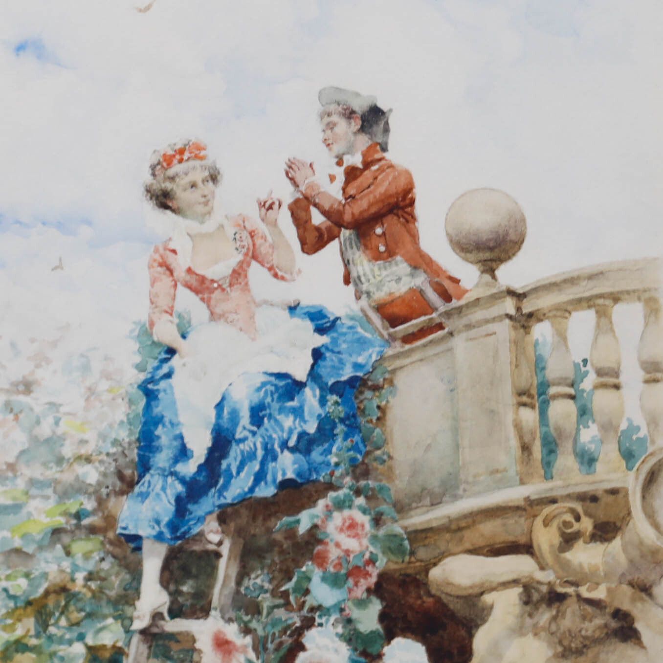 Oreste Cortazzo (1836 1910) French 19th Century Watercolour, A Garden Tryste photo Art