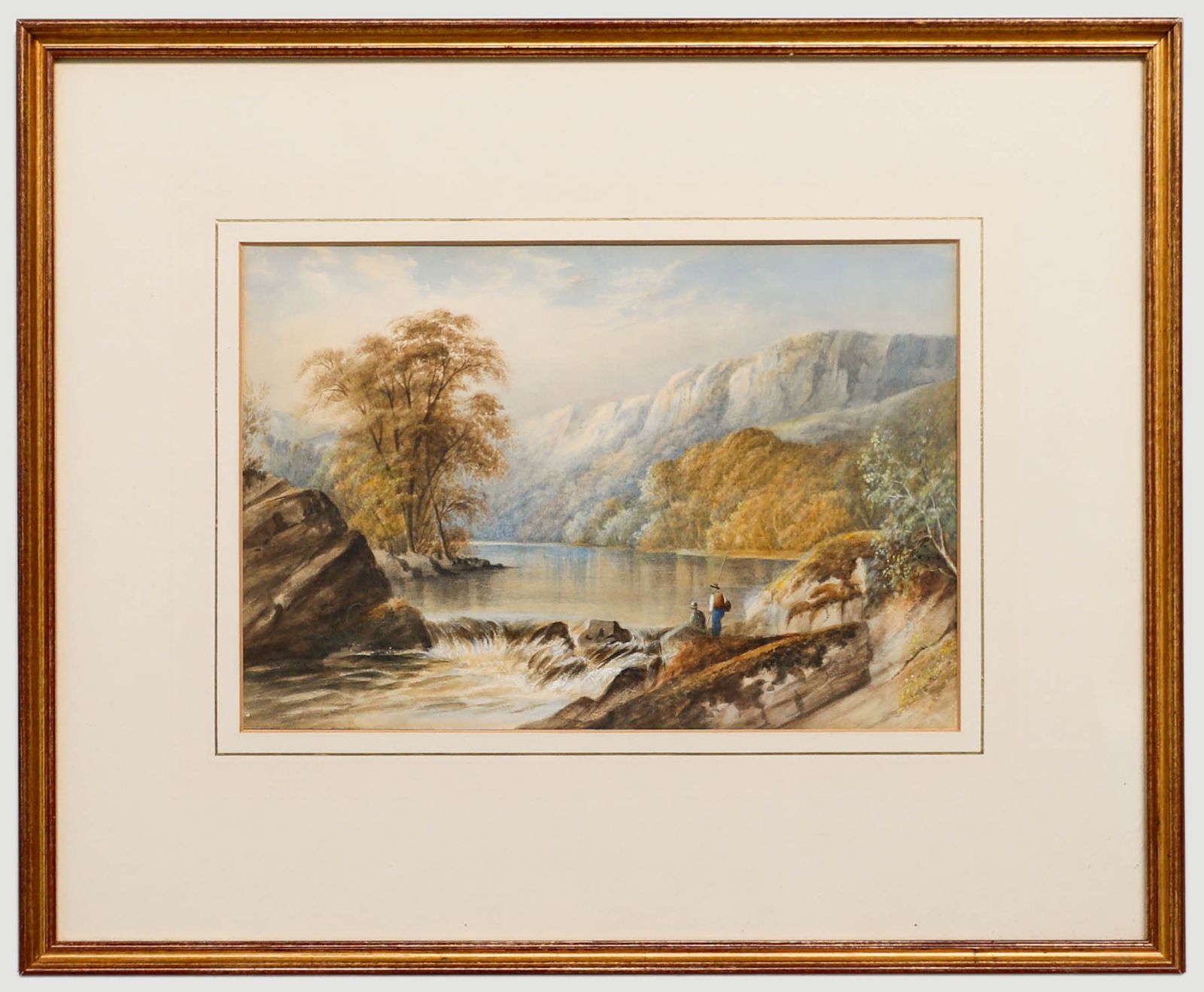 Attrib. Cornelius Pearson (1805 1891) Watercolour, Two Fishermen By A Weir