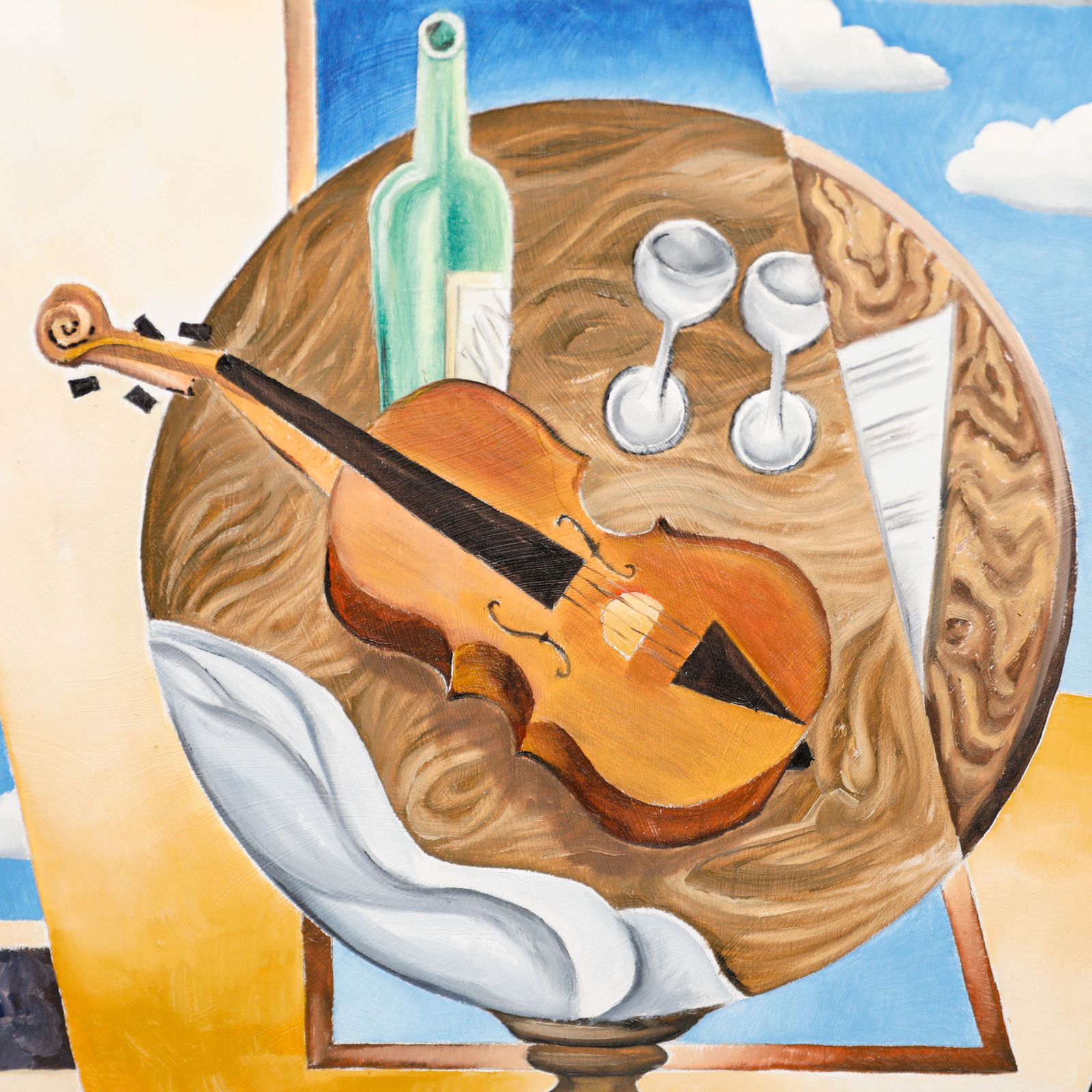 Cubist School Contemporary Oil Still Life With Violin photo for sale