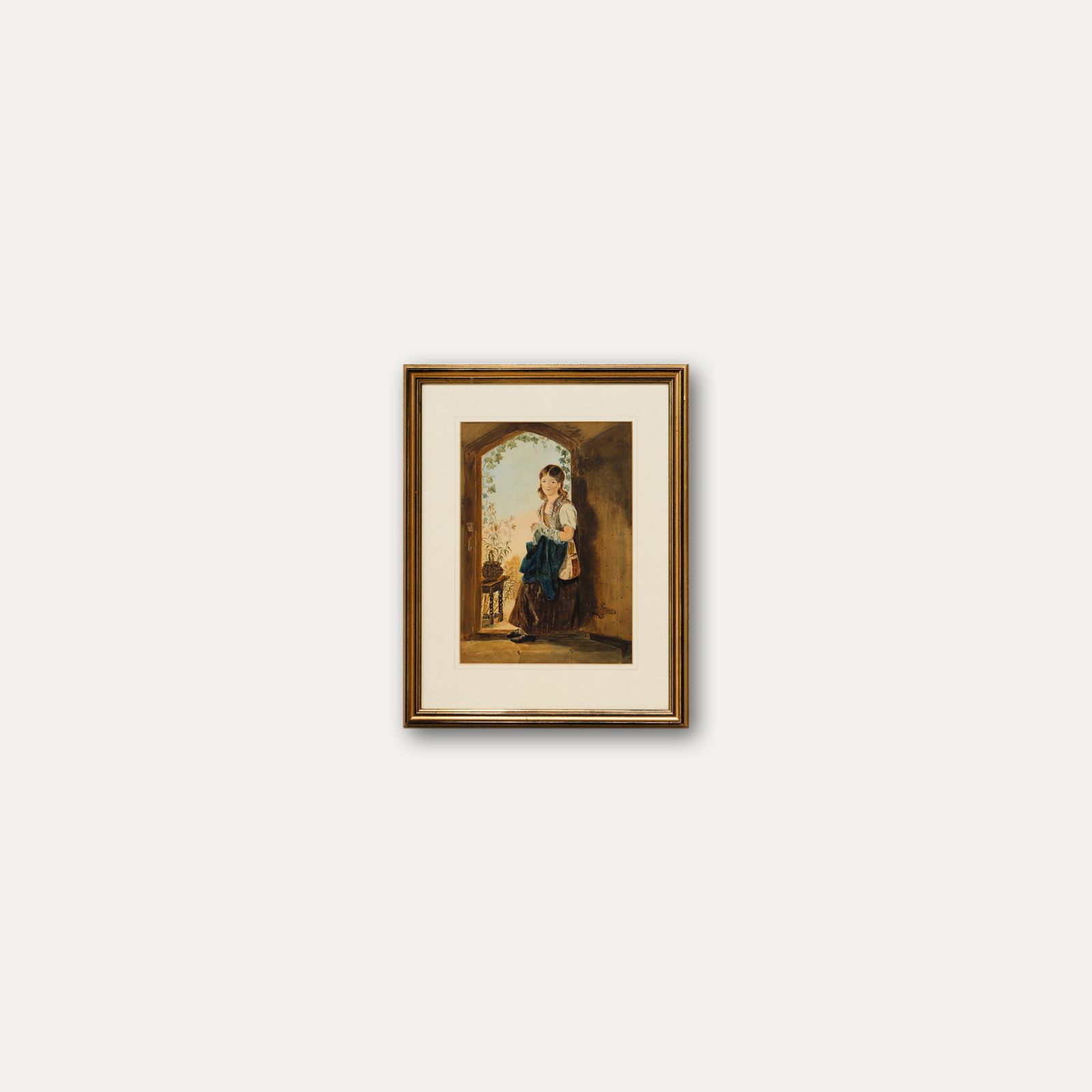 English School 19th Century Watercolour Girl In The Doorway photo vinterior