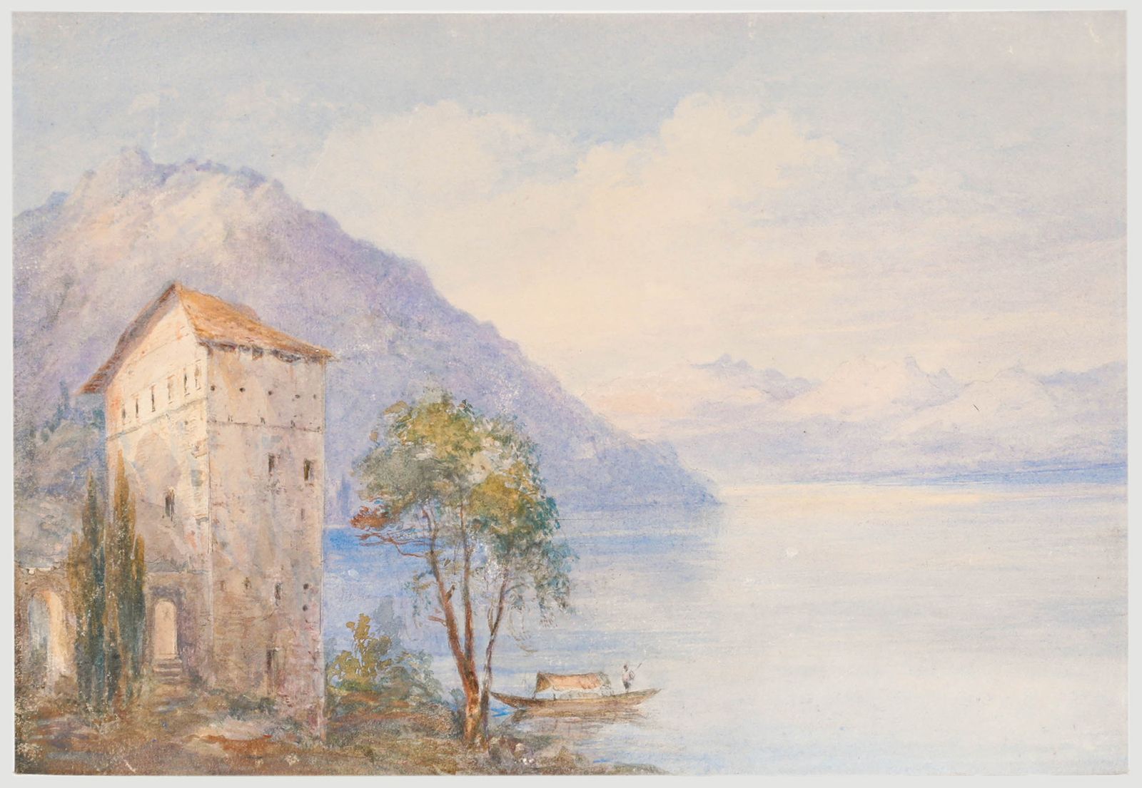 Italian School Early 20th Century Watercolour Lakeside View