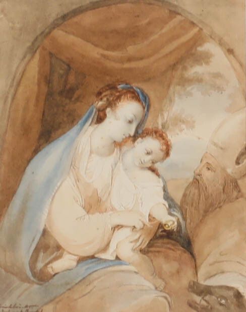 1840 Watercolour Madonna And Child photo furniture