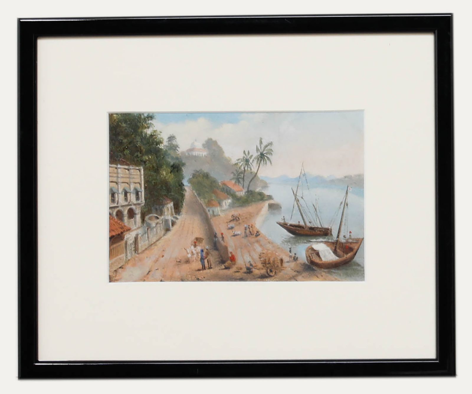 Framed Late 19th Century Oil Coastal Scene With Fishing Boats