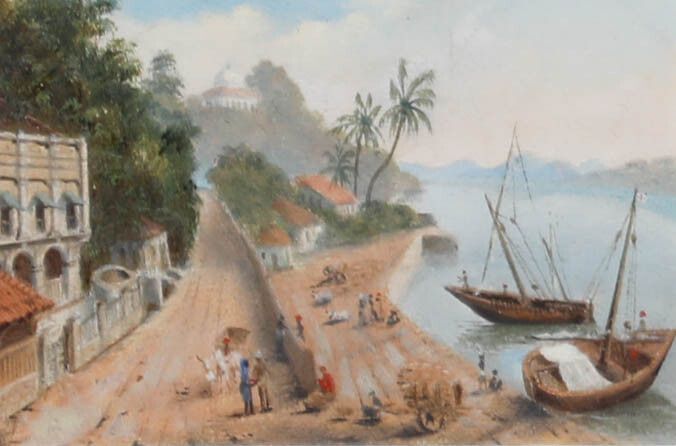 Framed Late 19th Century Oil Coastal Scene With Fishing Boats photo furniture