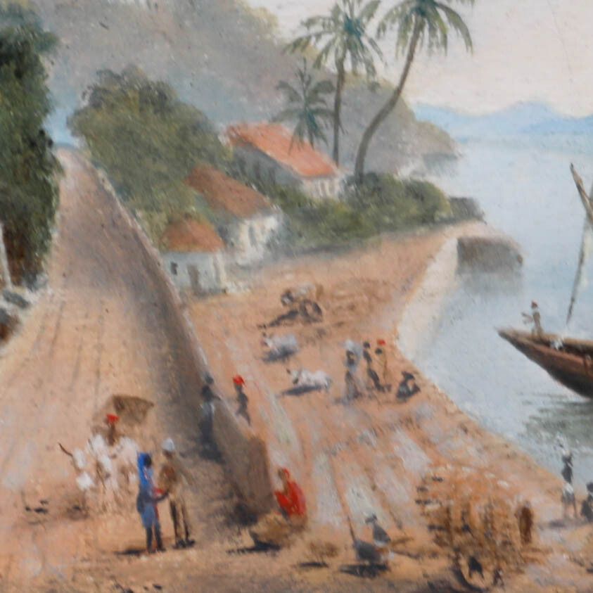 Framed Late 19th Century Oil Coastal Scene With Fishing Boats photo Art