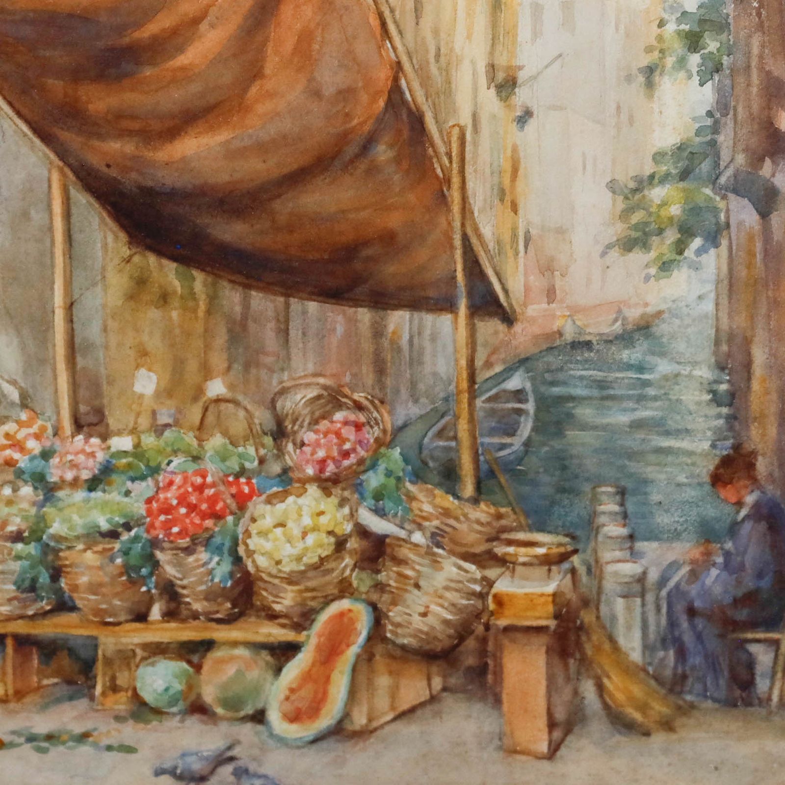 Italian School Early 20th Century Watercolour Venice Canal Market photo Art