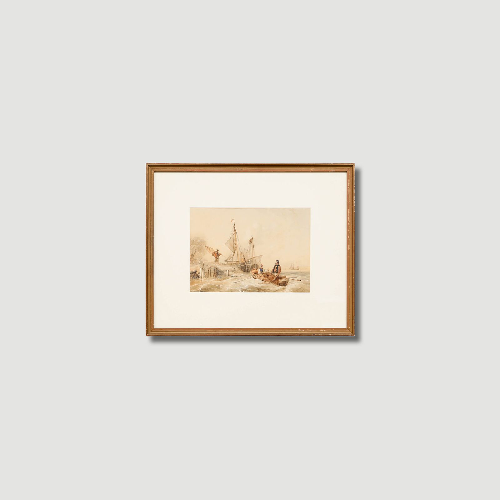 Thomas Sewell Robins (1810 1880) Framed Watercolour, Hauling In The Nets photo vintage