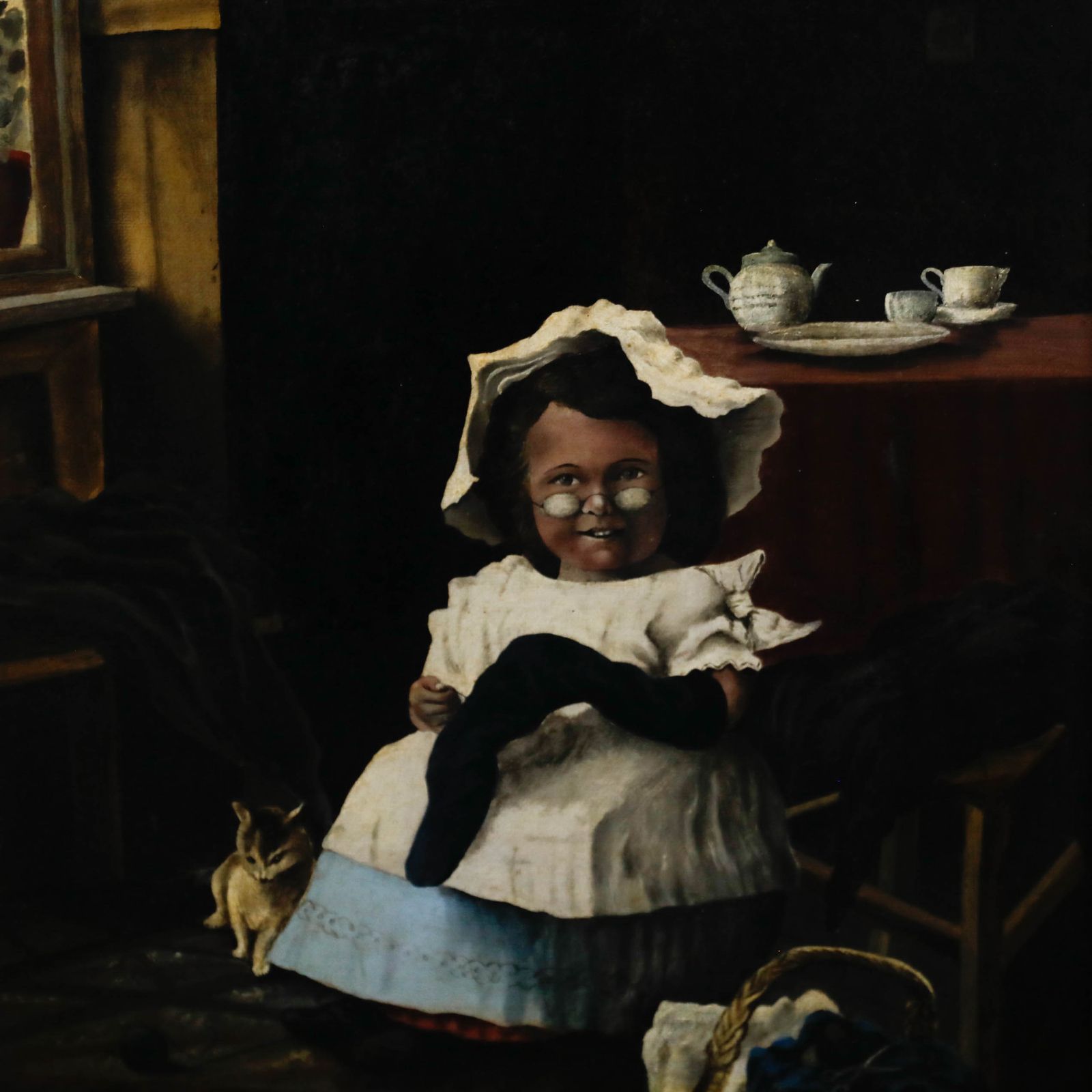 S.C. Jago 1889 Oil, Sewing In The Parlour photo Art