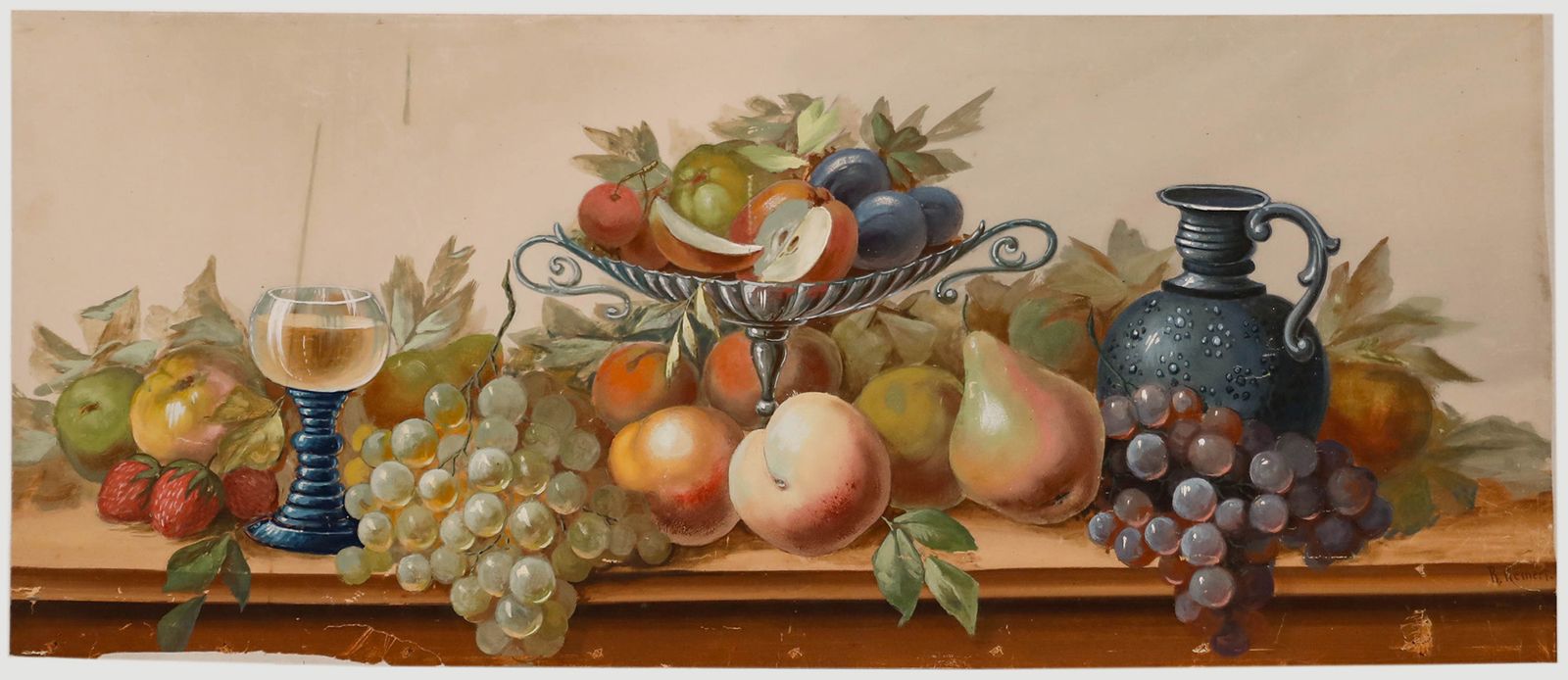 P. Reinert 20th Century Gouache, Fruit And Chalices photo furniture