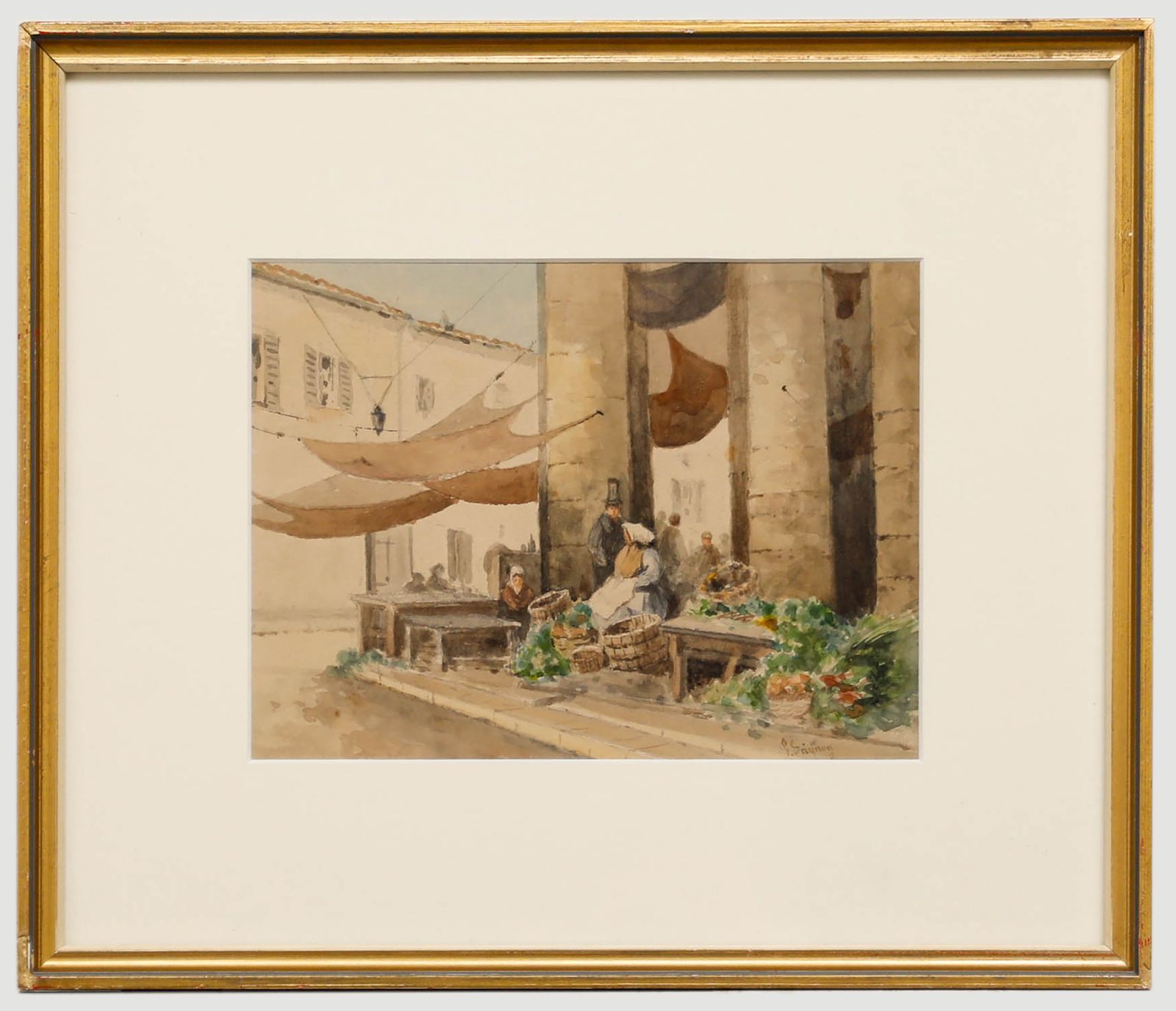 P. Baynon Framed Late 19th Century Watercolour, Preparing Produce For Market