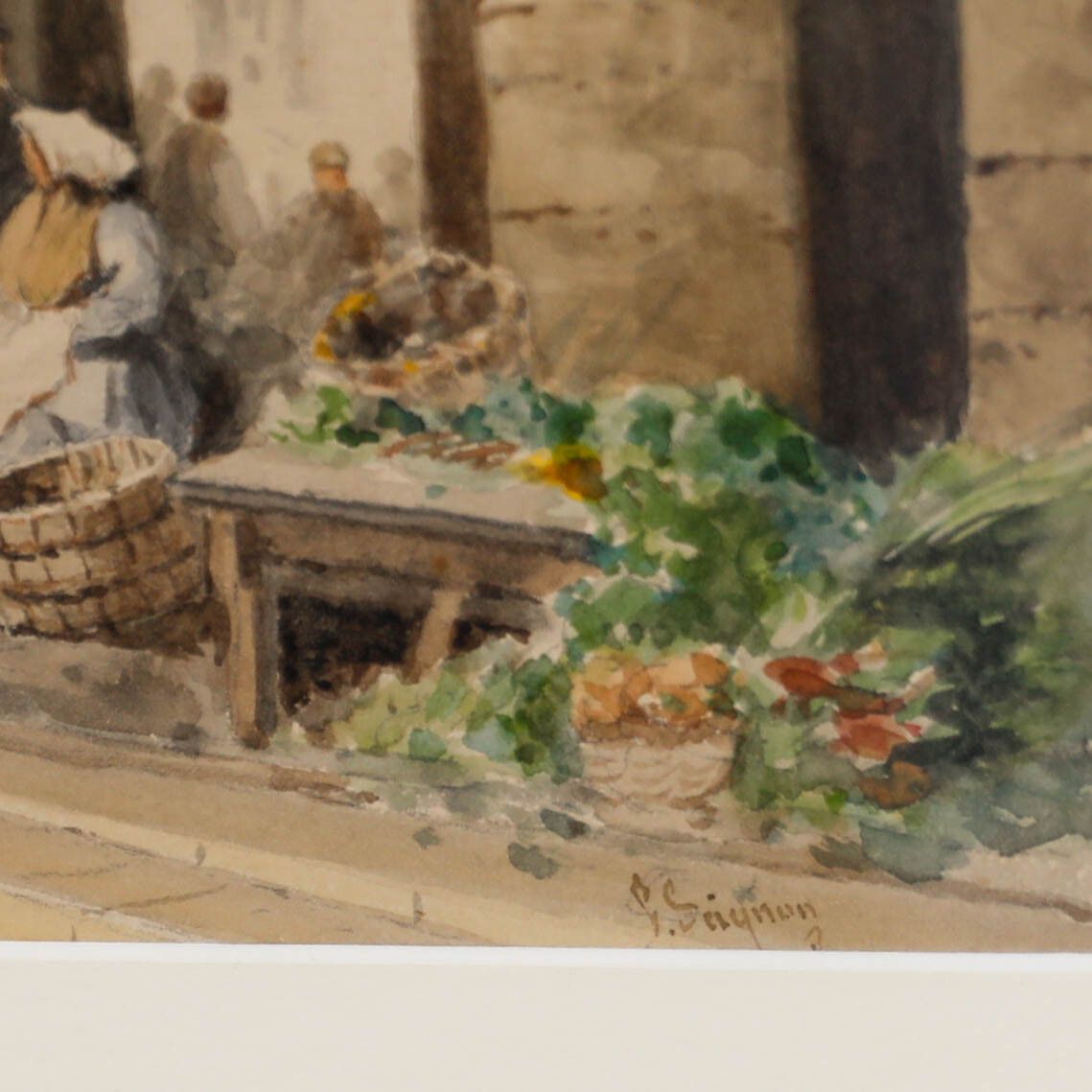 P. Baynon Framed Late 19th Century Watercolour, Preparing Produce For Market photo vinterior