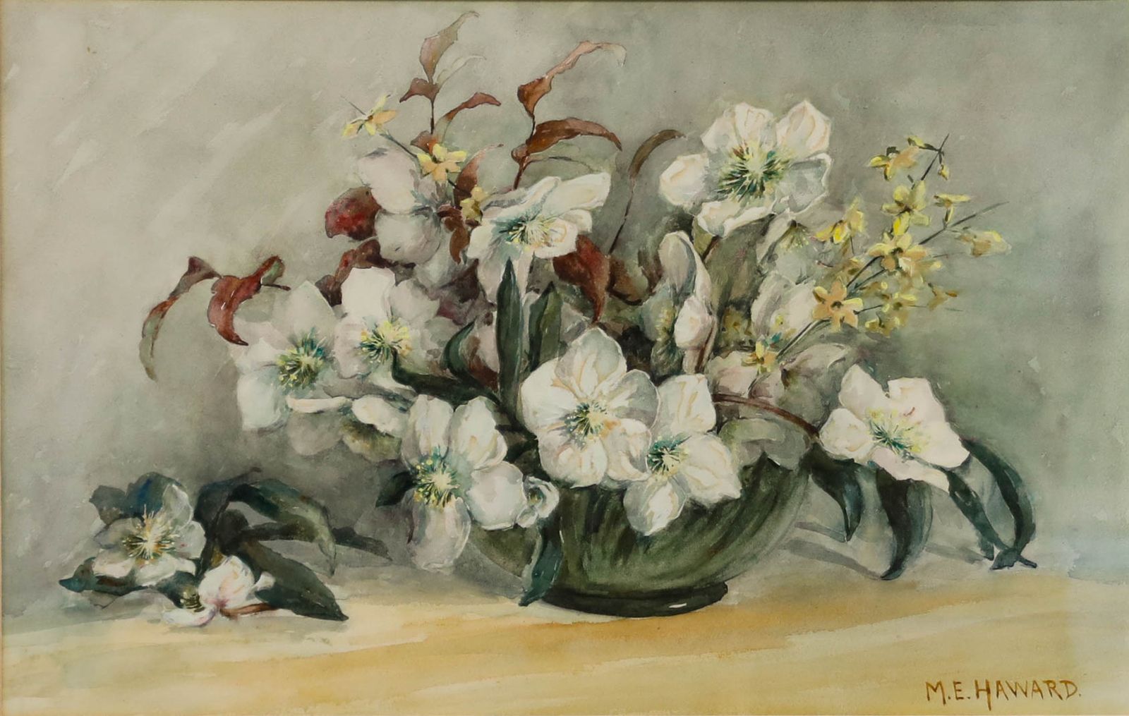 Mary Ellen Haward Early 20th Century Watercolour, Still Life With Hellebores photo furniture