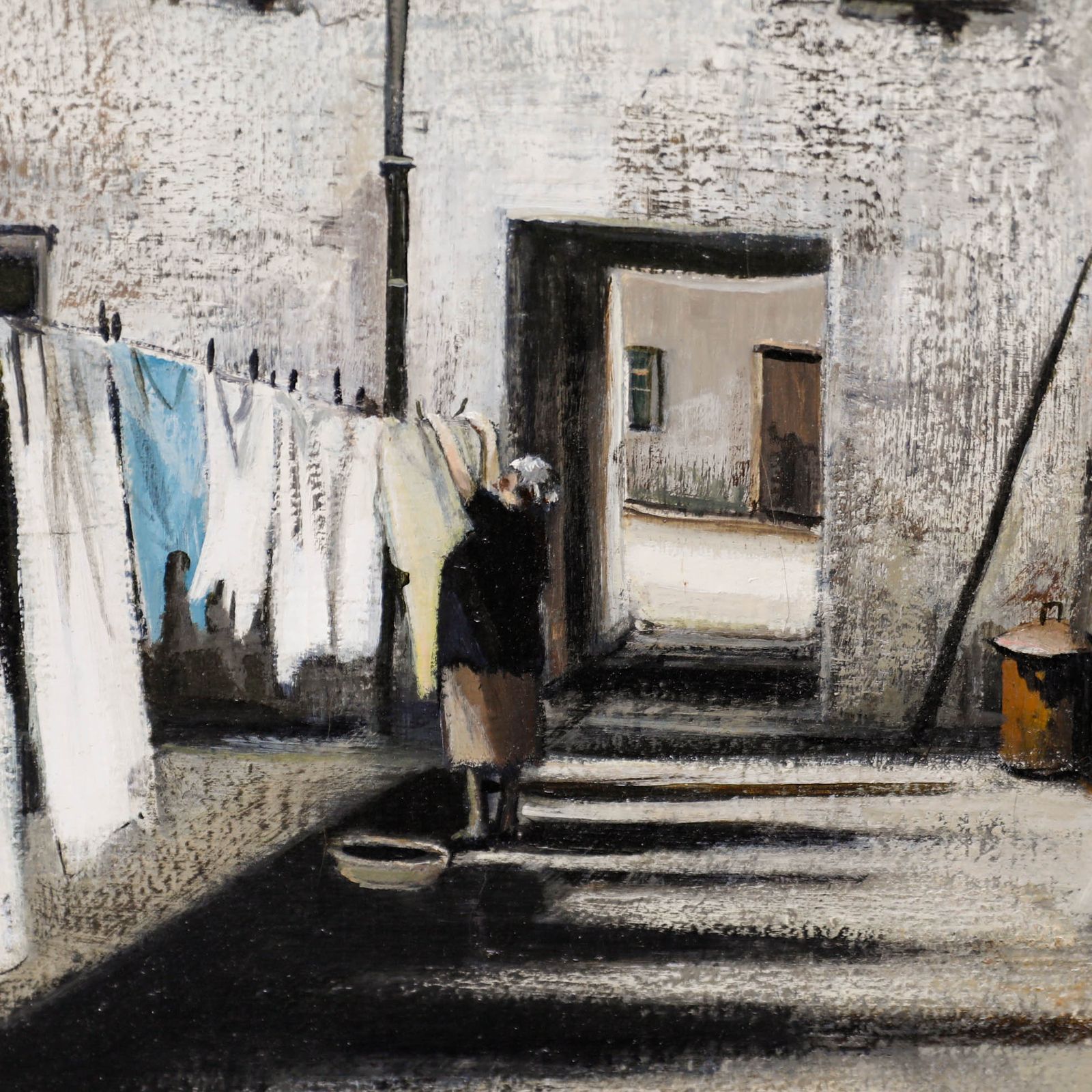 Laurence Rushton (1919 1994) Framed 20th Century Oil, Hanging Out The Washing photo Art
