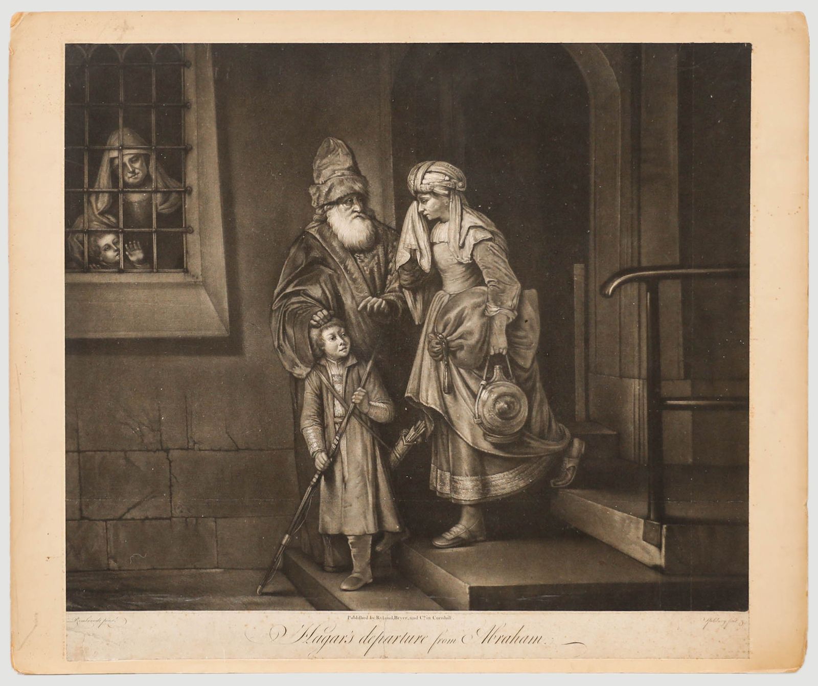 John Spilsbury (1730 1795) After Rembrandt 18thc Mezzotint, Hagar's Departure