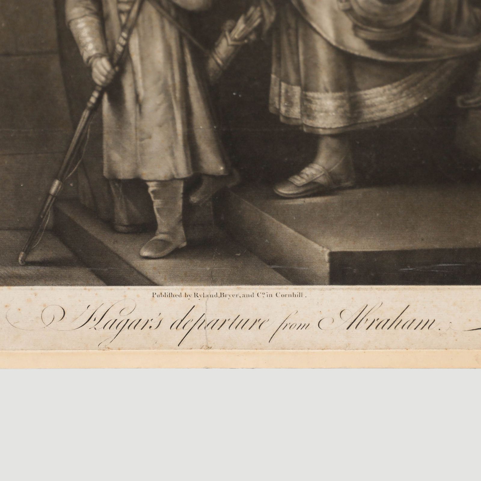 John Spilsbury (1730 1795) After Rembrandt 18thc Mezzotint, Hagar's Departure photo for sale