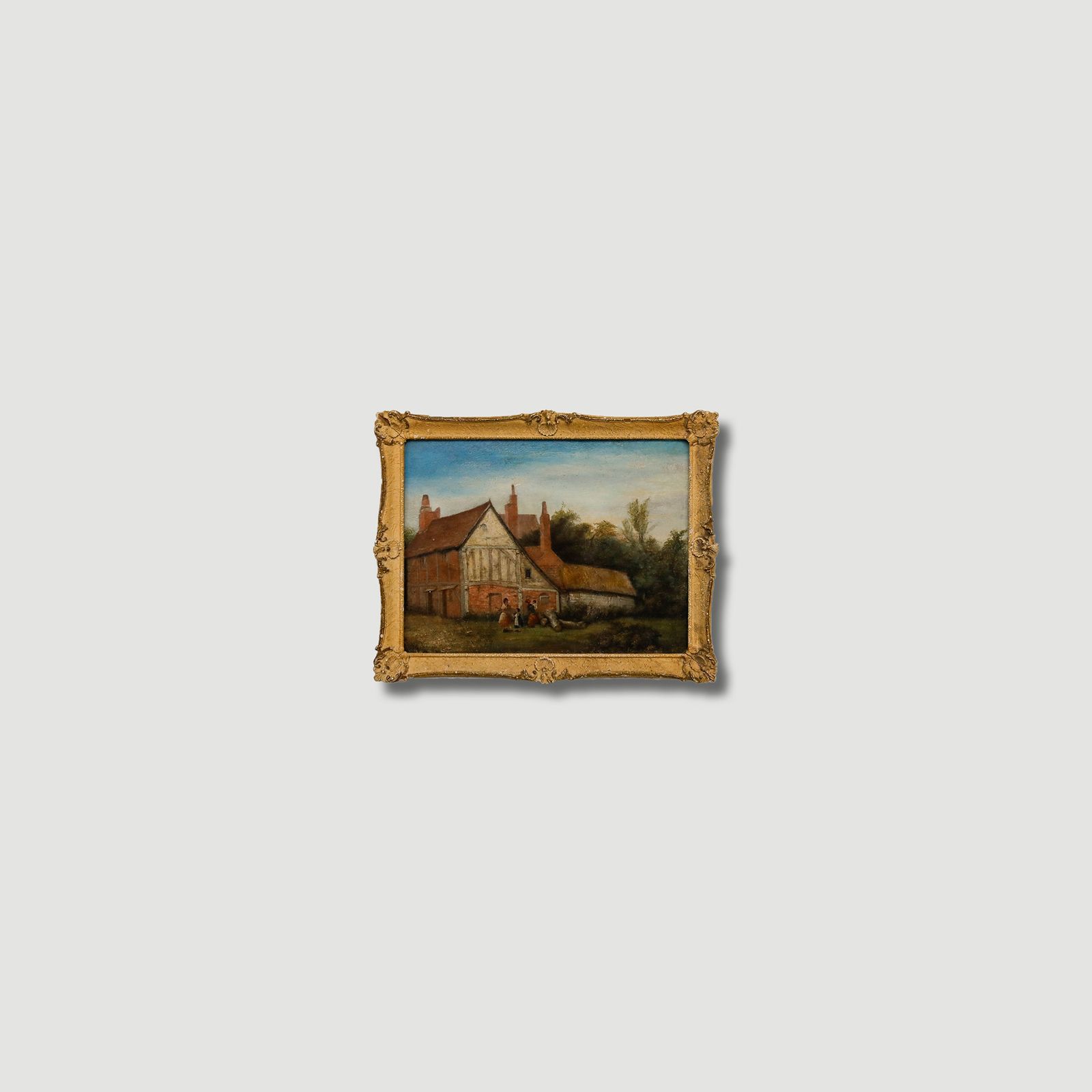 Circle Of John Anthony Puller (1799 1886) Oil, Figures By A Suffolk Farmhouse photo vinterior