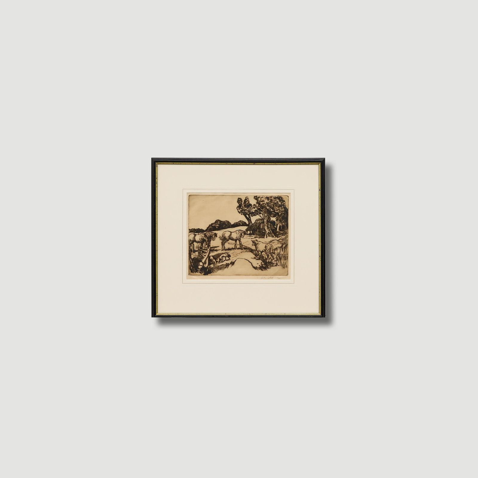 Anton Lock (1893 1970) Framed Early 20th Century Drypoint, Animal Farm photo buy