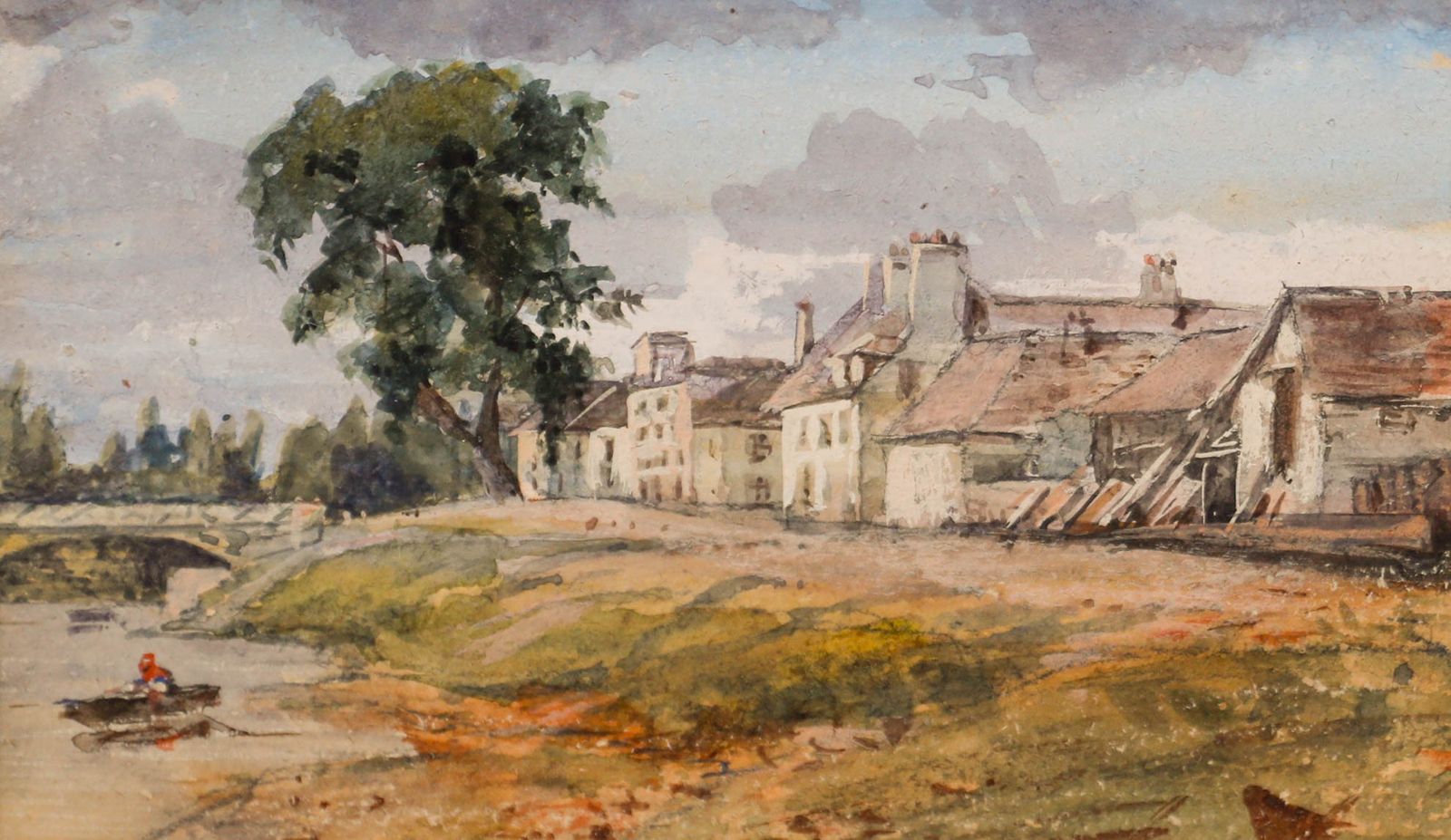 Early 20th Century Watercolour River By The French Village photo furniture