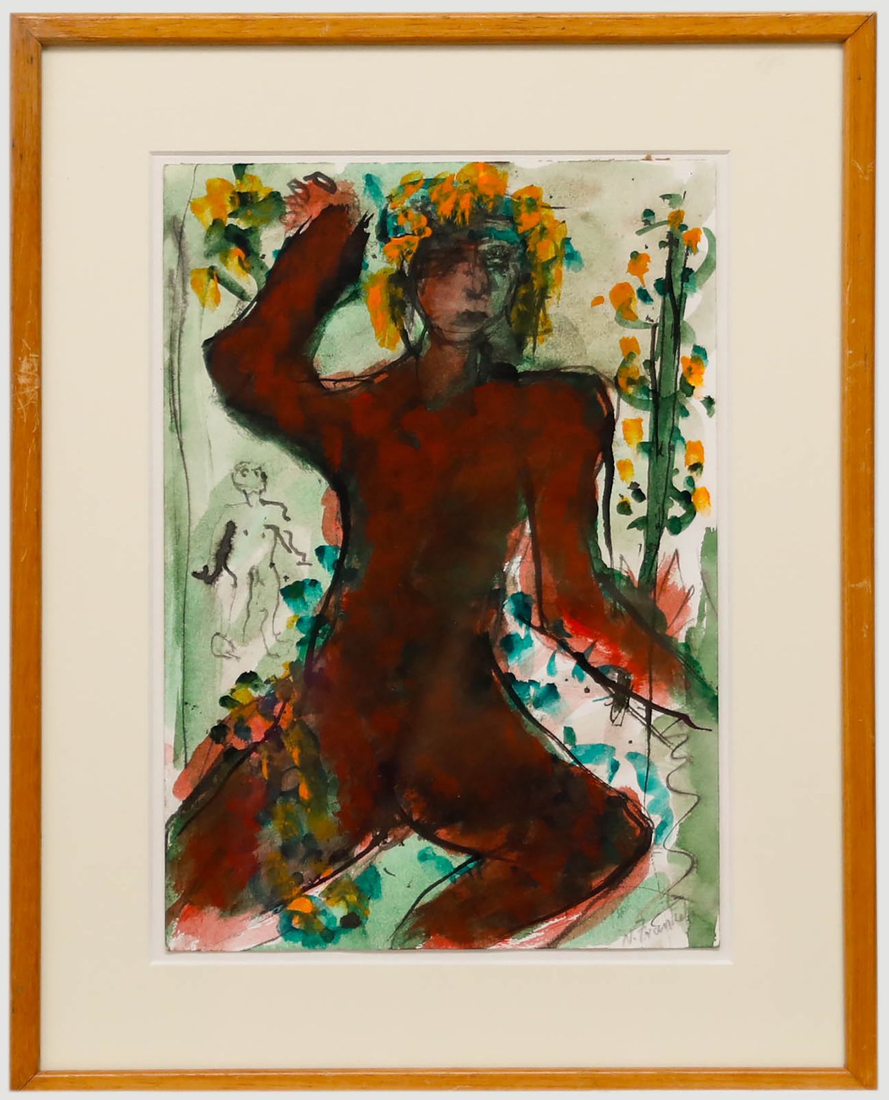 Nan Frankel (1929 2021) 20th Century Watercolour, Flowers In Her Hair