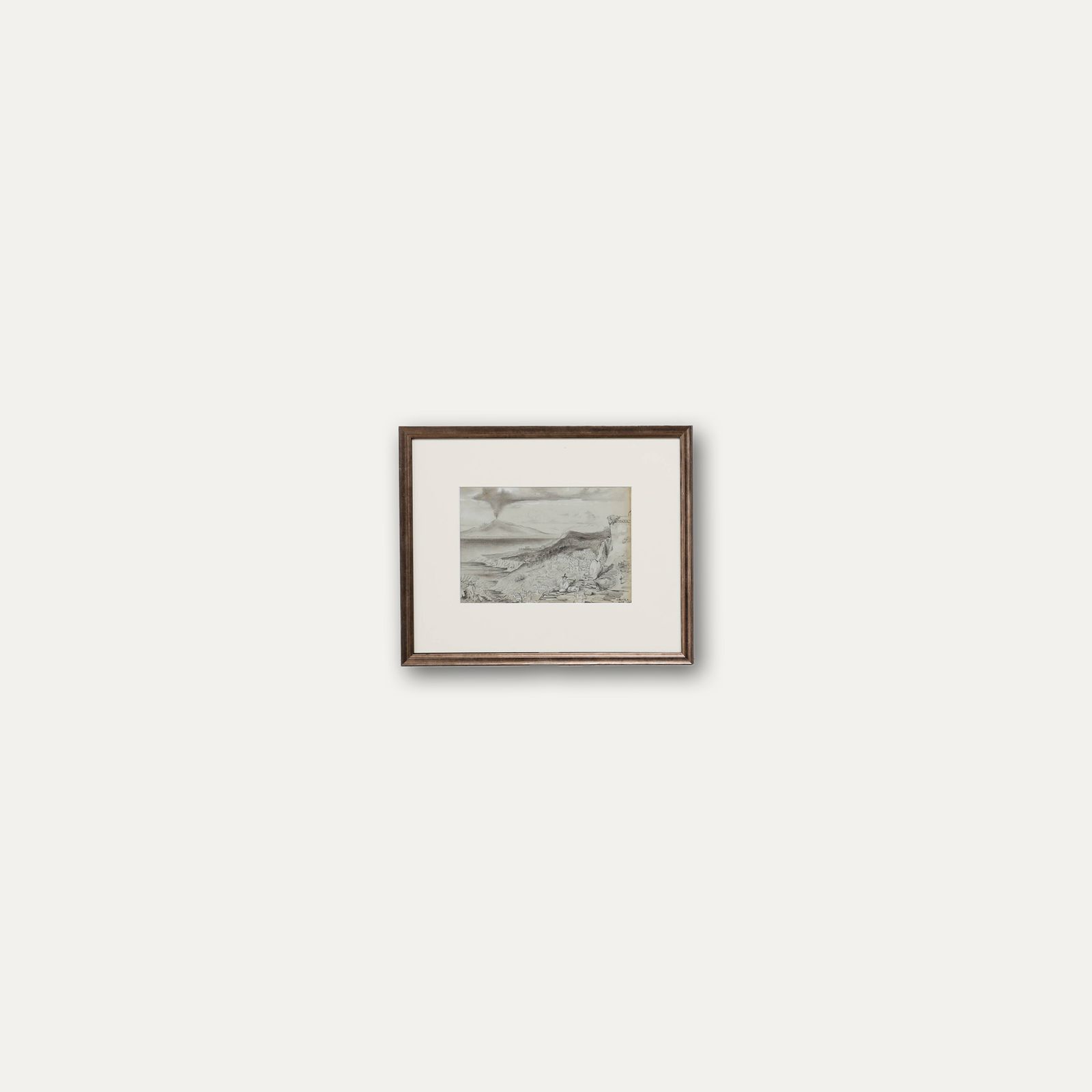 N. Darby  Framed 19th Century Graphite Drawing, Volcanic Landscape With Shepherd photo buy