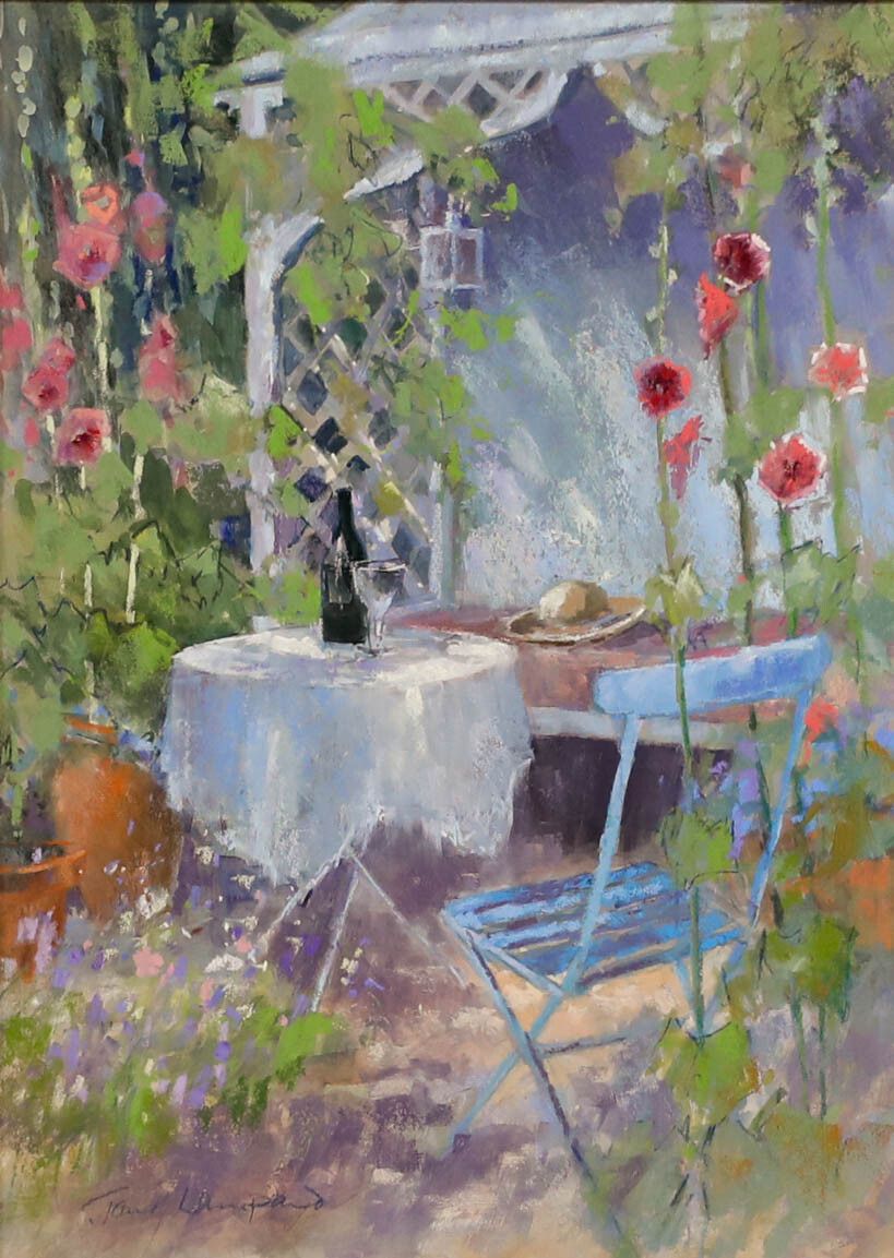 Jane Lampard Framed Contemporary Pastel, The Blue Chair photo furniture