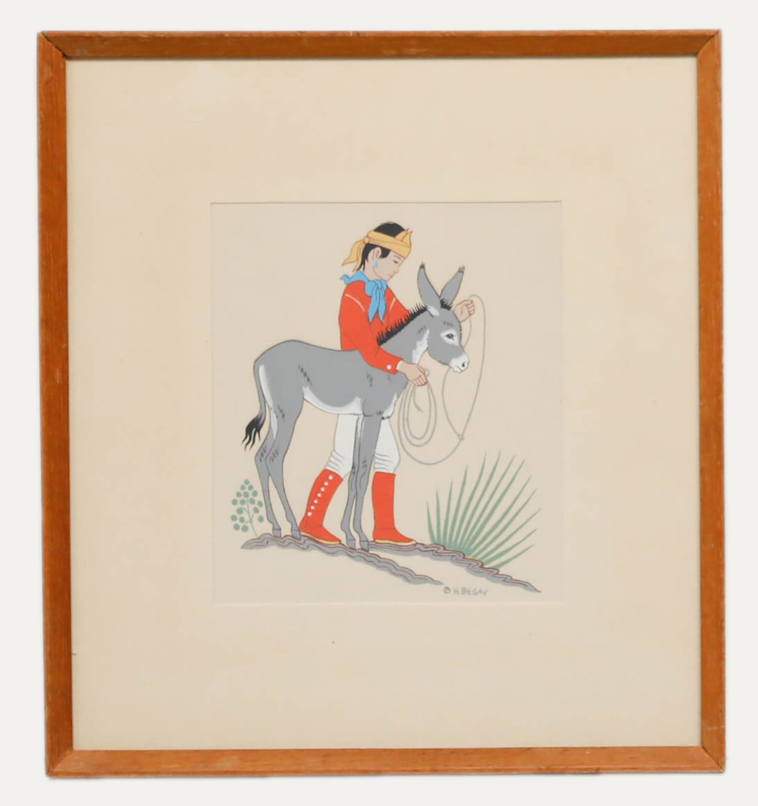 Harrison Begay (1917 2012) Navajo 20th Century Silkscreen, Boy With Donkey
