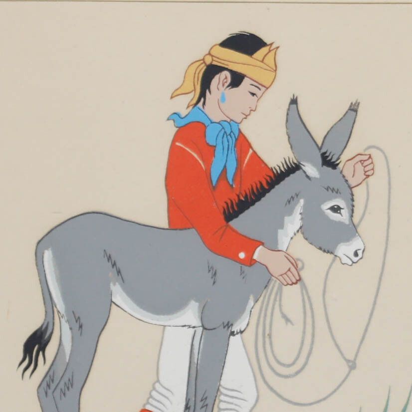 Harrison Begay (1917 2012) Navajo 20th Century Silkscreen, Boy With Donkey photo Art