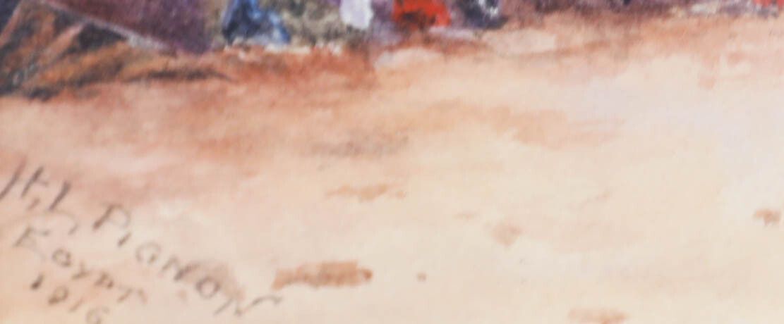 H. L. Pignon Framed Early 20th Century Watercolour, Egyptian Village At Sunset photo vinterior