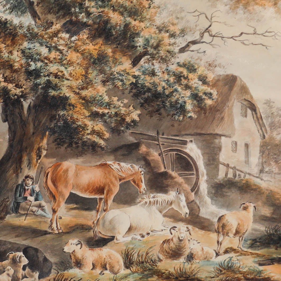 Circle Of Peter Le Cave (Fl.1769 1816) Watercolour, A Farmer & His Livestock photo Art