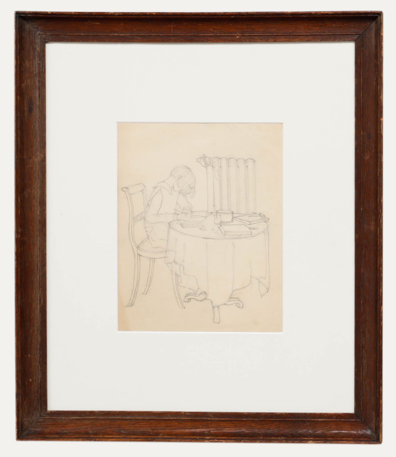 Brynhild Parker (1907 1987) Graphite Drawing, Young Girl Drawing At A Table