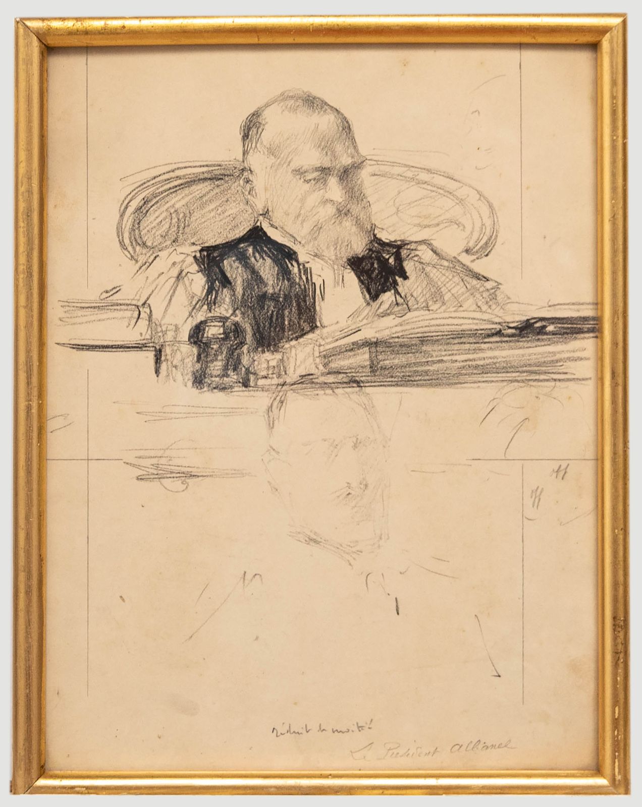 C.1914 Charcoal Drawing President Louis Albanel