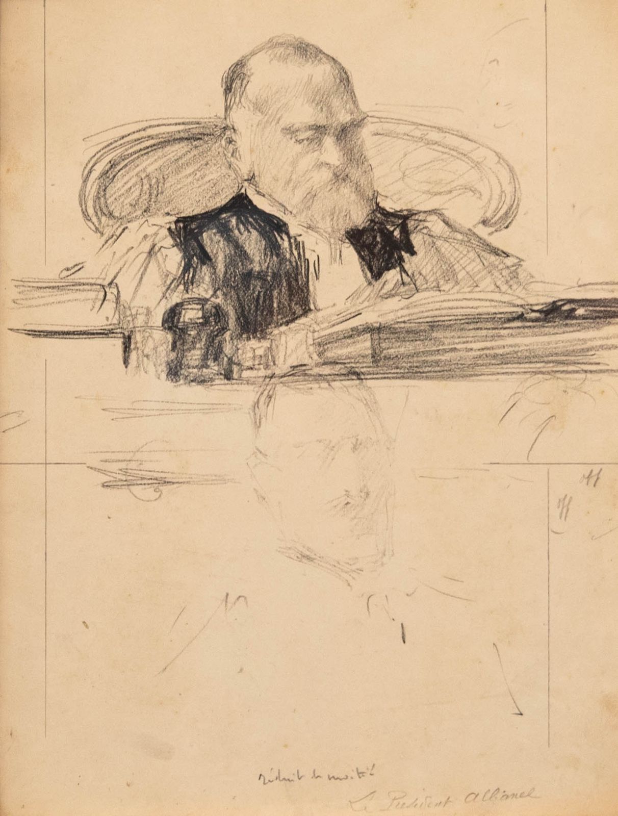 C.1914 Charcoal Drawing President Louis Albanel photo furniture