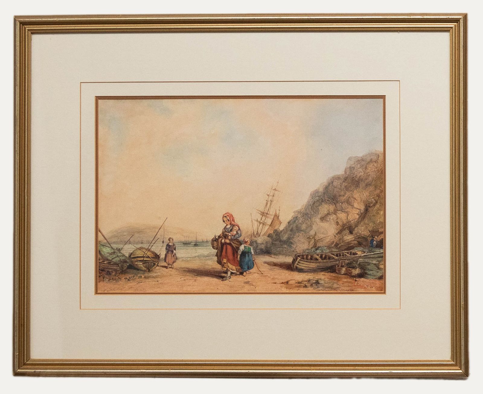 English School 19th Century Watercolour Fisherwoman & Children