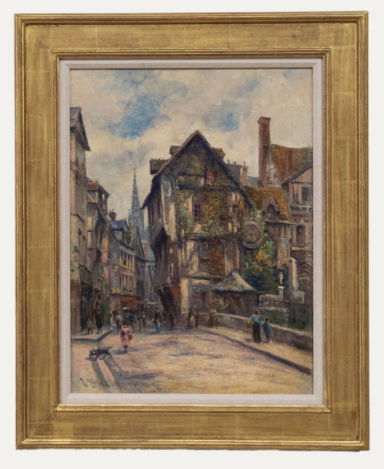 19th Century Oil La Rue Saint Rouen