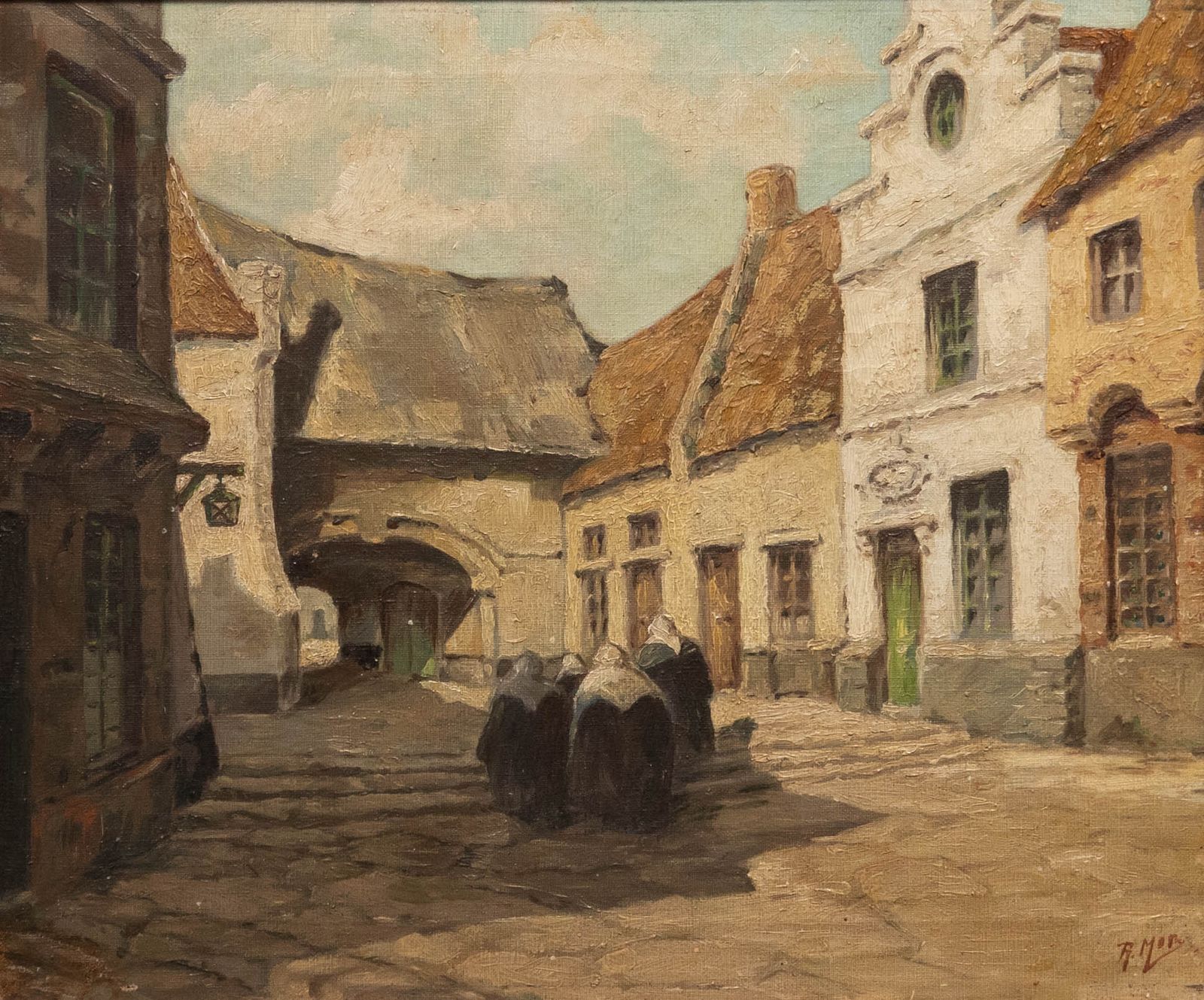 Mor Early 20th Century Oil, Nuns In A Courtyard photo furniture