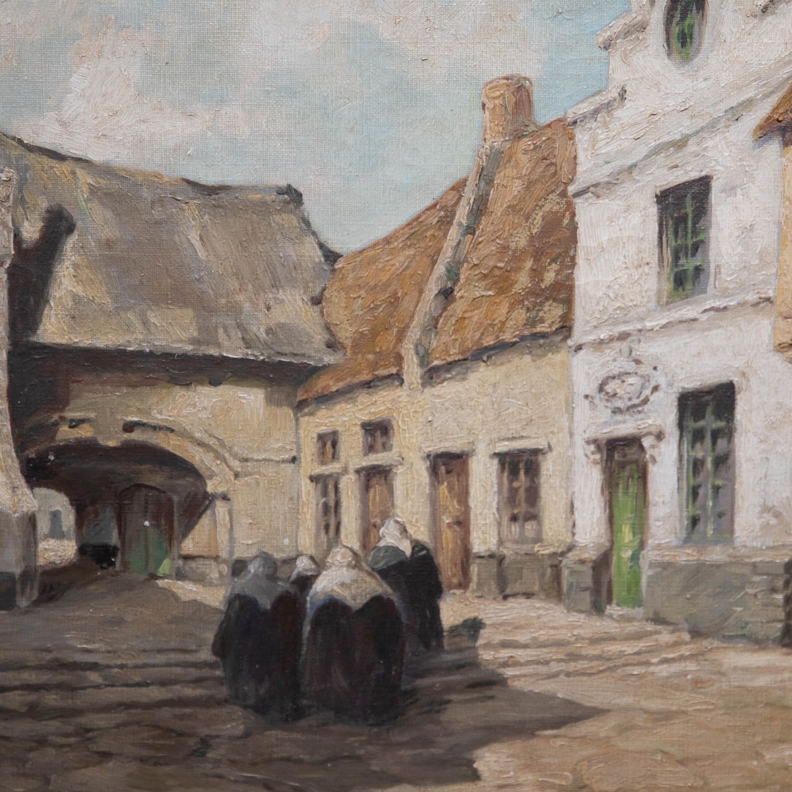 Mor Early 20th Century Oil, Nuns In A Courtyard photo Art
