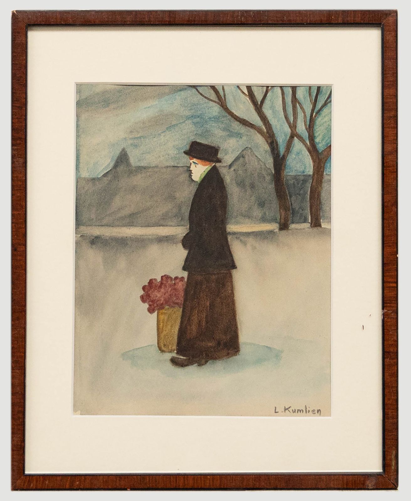 Ludvig Kumlien (1880 1958)  Framed Watercolour, Portrait Of A Woman With Flowers