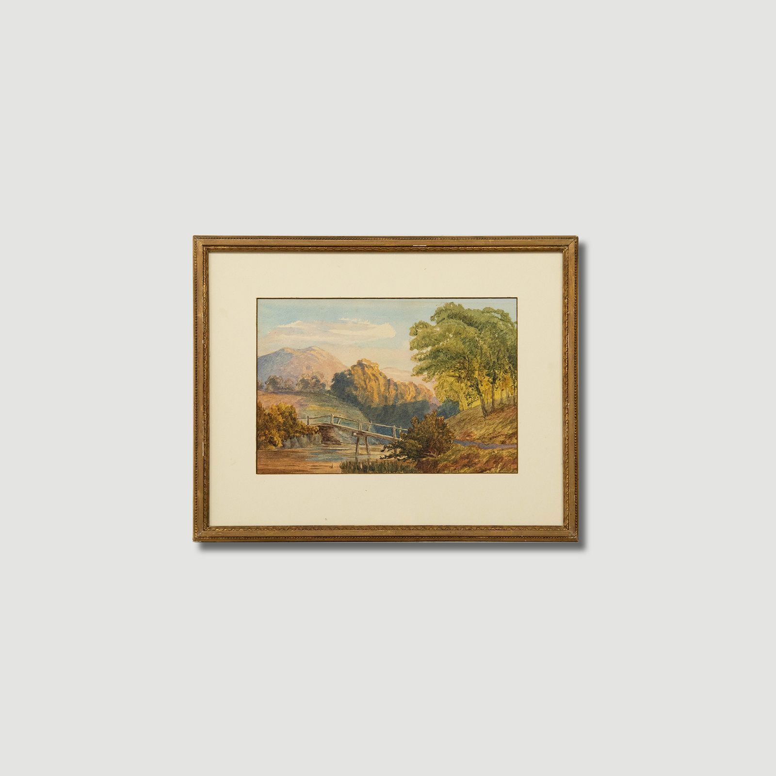 Framed Late 19th Century Watercolour The Wooden Bridge photo vinterior